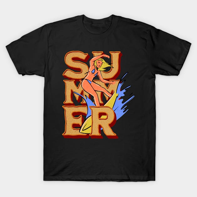 Retro Summer Surfer Girl T-Shirt by ReaverCrest